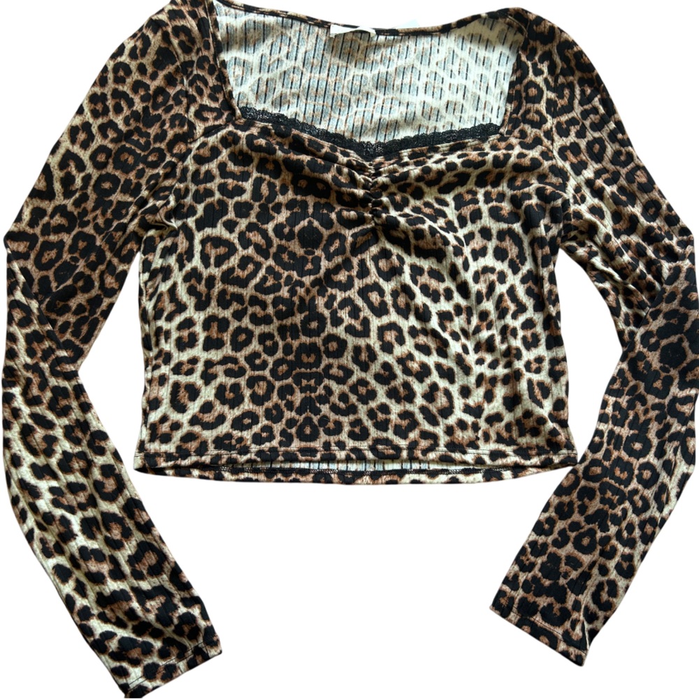 Leopard Print Long Sleeve Crop Top